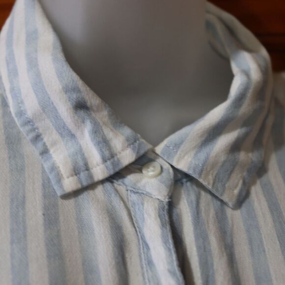 Aerie Blue and White Striped Button Down Popover Blouse Large - Picture 10 of 16